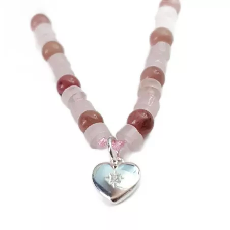 Collier Mimi en argent en pierres miyuki et pendentif coeur