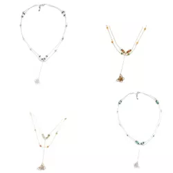 Collier Tircis double rang en pierres naturelles avec pendentif papillon