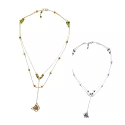 Collier Tircis double rang en pierres naturelles avec pendentif papillon