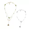 Collier Tircis double rang en pierres naturelles avec pendentif papillon