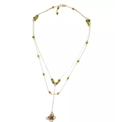 Collier Tircis double rang en pierres naturelles avec pendentif papillon