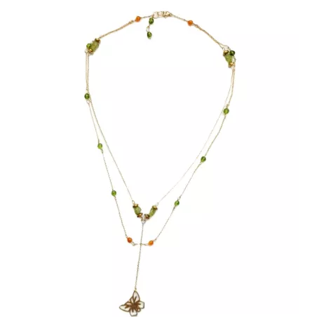 Collier Tircis double rang en pierres naturelles avec pendentif papillon