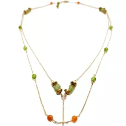 Collier Tircis double rang en pierres naturelles avec pendentif papillon