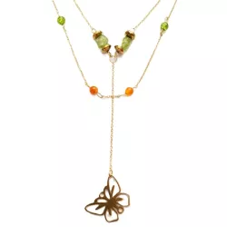 Collier Tircis double rang en pierres naturelles avec pendentif papillon