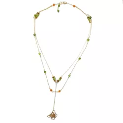 Collier Tircis double rang en pierres naturelles avec pendentif papillon