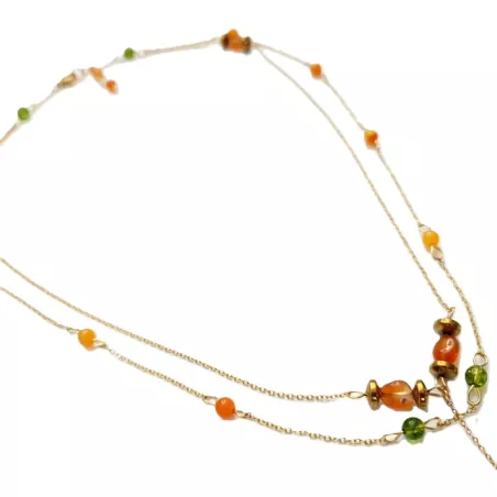 Collier Tircis double rang en pierres naturelles avec pendentif papillon