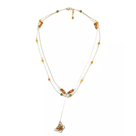 Collier Tircis double rang en pierres naturelles avec pendentif papillon