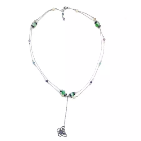 Collier Tircis double rang en pierres naturelles avec pendentif papillon