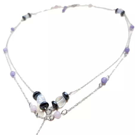 Collier Tircis double rang en pierres naturelles avec pendentif papillon