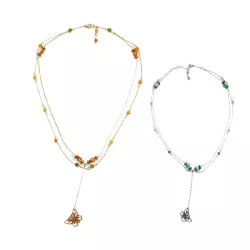 Collier Tircis double rang en pierres naturelles avec pendentif papillon