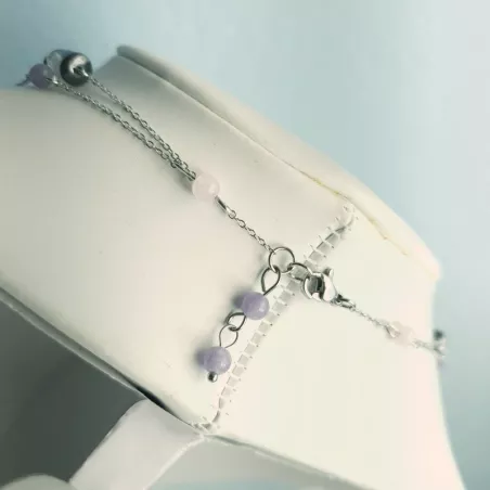 Collier Tircis double rang en pierres naturelles avec pendentif papillon