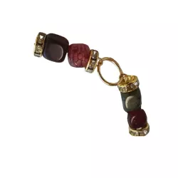 Collier doré avec strass et perles agates rouges et vertes