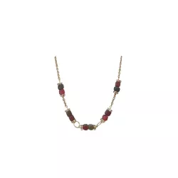 Collier doré avec strass et perles agates rouges et vertes