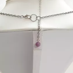 Collier Bouly&Cailloux en acier inoxydable argenté, pendentif rond, perle de calcédoine lilas et pétale de nacre