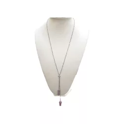 Collier sautoir lilas en calcédoine naturelle 65 cm avec pendants Bouly&Cailloux