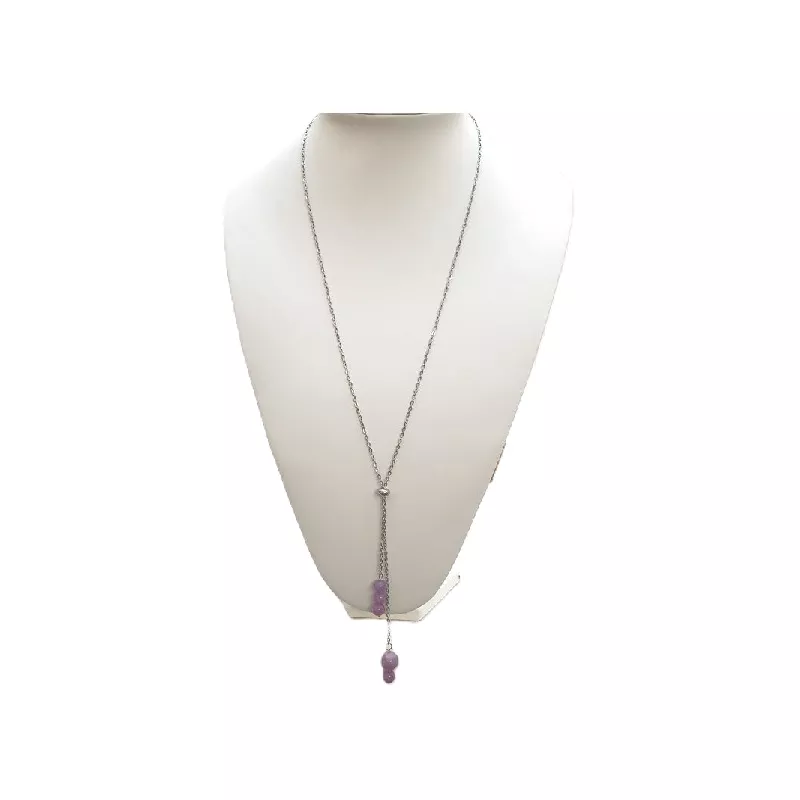 Collier sautoir lilas en calcédoine naturelle 65 cm avec pendants Bouly&Cailloux Collier sautoir lilas en calcédoine naturelle 65 cm avec pendants Bouly&Cailloux