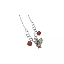 Collier moderne en acier inoxydable argent avec agates cubiques rouge et verte Bouly&Cailloux