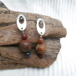 Boucles Pablo en jaspe Picasso et acier inoxydable argenté