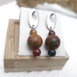Boucles Pablo en jaspe Picasso et acier inoxydable argenté – Bijoux faits main Bouly&Cailloux
