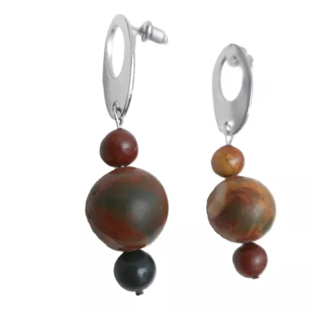Boucles Pablo en jaspe Picasso et acier inoxydable argenté – Bijoux faits main Bouly&Cailloux