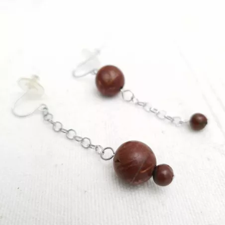 Boucles Paulo en jaspe rouge et acier inoxydable argenté – Boucles d’oreilles pendantes artisanales Bouly&Cailloux
