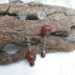 Boucles Paulo en jaspe rouge et acier inoxydable argenté