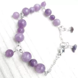 Bracelet Iris en calcédoine lilas et acier inoxydable argenté – Bracelet réglable 16 à 19 cm