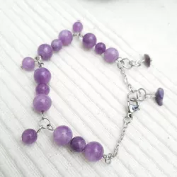 Bracelet Iris en calcédoine lilas et acier inoxydable argenté – Bracelet réglable 16 à 19 cm