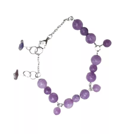 Bracelet Iris en calcédoine lilas et acier inoxydable argenté – Bracelet réglable 16 à 19 cm – Bouly&Cailloux