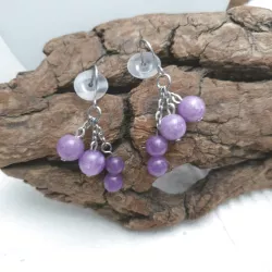 Boucles Bacchus en calcédoine lilas et acier inoxydable argenté