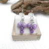 Boucles Bacchus en calcédoine lilas et acier inoxydable argenté – Boucles d’oreilles pendantes artisanales Bouly&Cailloux
