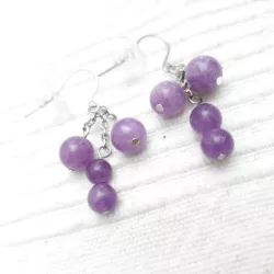 Boucles Bacchus en calcédoine lilas et acier inoxydable argenté