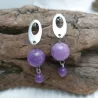 Boucles d’oreilles Lilas en calcédoine violette 12 mm et 6 mm, acier inoxydable argenté – Bouly&Cailloux