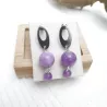 Boucles d’oreilles Lilas en calcédoine violette 12 mm et 6 mm, acier inoxydable argenté – Bouly&Cailloux