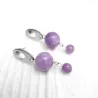 Boucles d’oreilles Lilas en calcédoine violette 12 mm et 6 mm, acier inoxydable argenté – Bouly&Cailloux