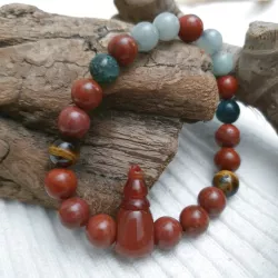 Bracelet Pyrola en pierres naturelles sur fil extensible, jaspe rouge et œil de tigre