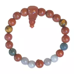 Détail du bracelet Pyrola en jaspe rouge, agate et œil de tigre