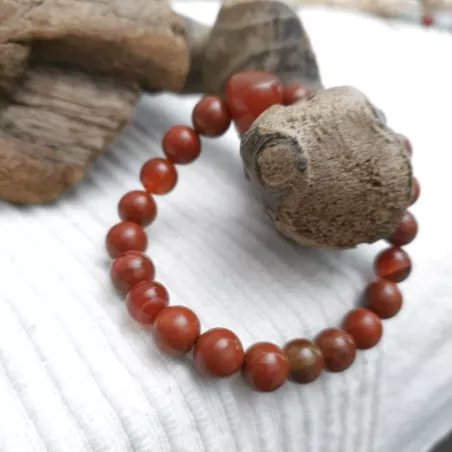Bracelet extensible Myrtille en pierres naturelles agate et jaspe rouge avec perle mala Bouly&Cailloux