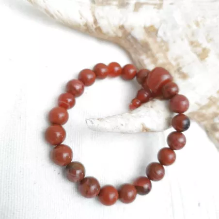 Bracelet extensible Myrtille en pierres naturelles agate et jaspe rouge avec perle mala Bouly&Cailloux