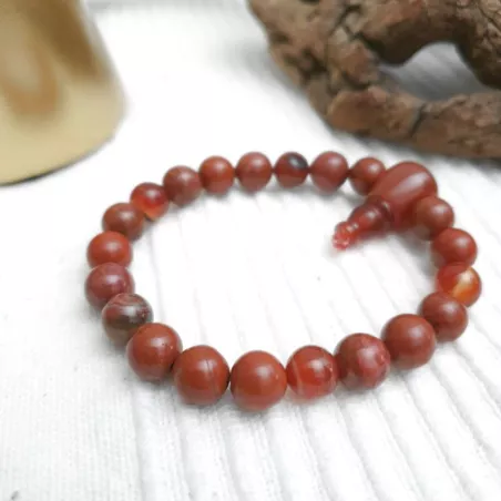 Bracelet extensible Myrtille en pierres naturelles agate et jaspe rouge avec perle mala Bouly&Cailloux