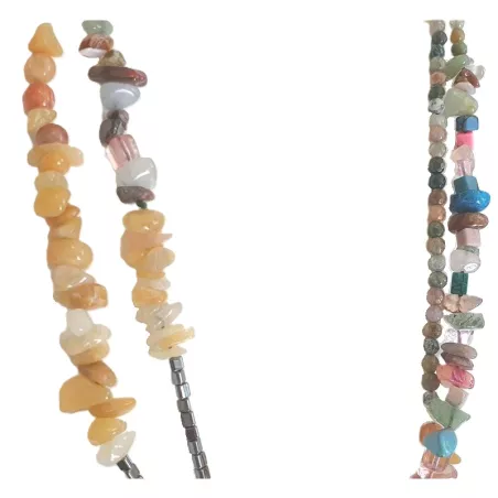 Collier long multicolore en pierres naturelles et hematite rectangulaire Bouly&Cailloux