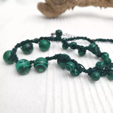 Collier en malachite verte crochet collection crochet avec fermoir reglable Bouly&Cailloux