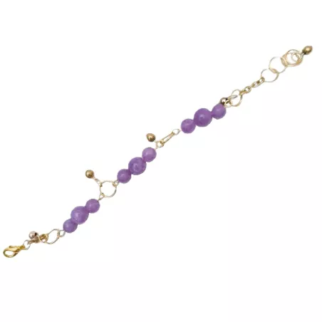 Bracelet Physalis en pierres naturelles calcédoine lilas et acier inoxydable dore Bouly&Cailloux