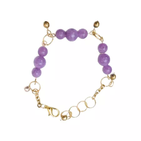 Bracelet Physalis en pierres naturelles calcédoine lilas et acier inoxydable dore Bouly&Cailloux