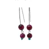 Boucles doreilles grands crochets en pierres naturelles oeil de tigre rose et perle de verre verte Bouly&Cailloux