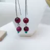 Boucles doreilles grands crochets en pierres naturelles oeil de tigre rose et perle de verre verte Bouly&Cailloux