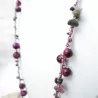 Collier crochet long en pierres naturelles oeil de tigre rose avec hematites et pierres irregulieres Bouly&Cailloux