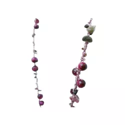 Collier crochet long en pierres naturelles oeil de tigre rose avec hematites et pierres irregulieres Bouly&Cailloux