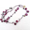 Collier crochet long en pierres naturelles oeil de tigre rose avec hematites et pierres irregulieres Bouly&Cailloux
