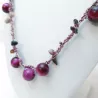 Collier crochet long en pierres naturelles oeil de tigre rose avec hematites et pierres irregulieres Bouly&Cailloux